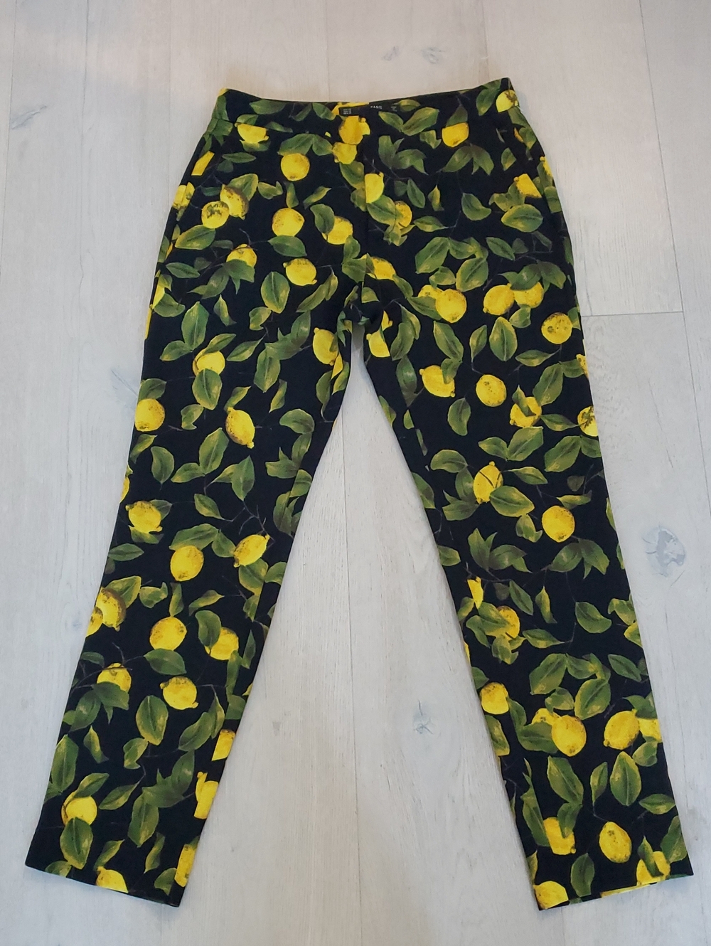 Zara Basic Collection Black Lemon Print Stretch Pants/dress Pants XS
